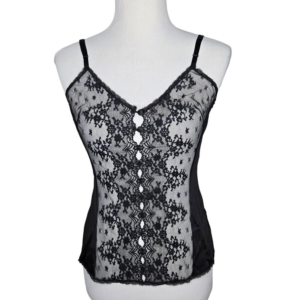 Vintage Camisole Black Lace Whimsigoth Corset Sexy Sheer Fits S/XS Vanity Fair